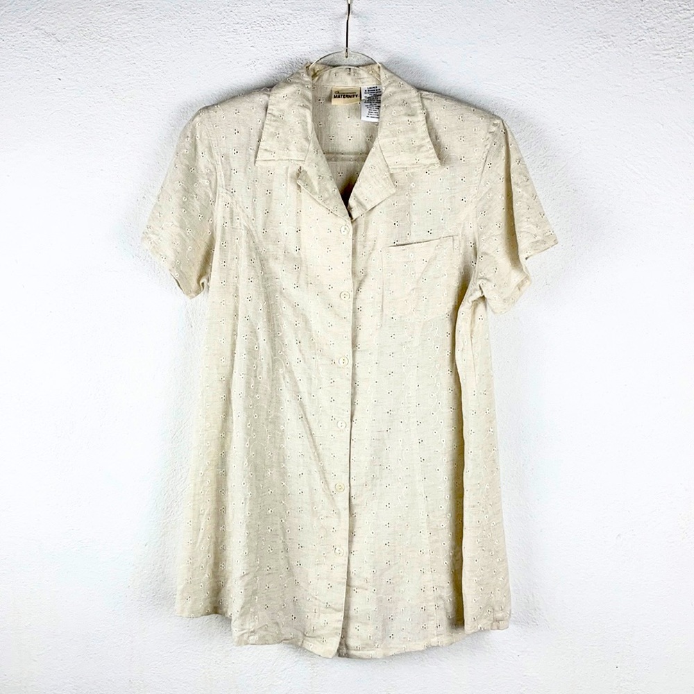 ANNOUNCEMENTS MATERNITY | 🤰Eyelet Fabric Button-Up Shirt w/Shoulder Pads